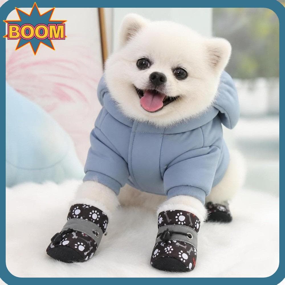 BOOM 4 Peças De Sapatos Para Cães De Inverno , Quentes E Grossos Animais De Estimação , Meias Antiderrapantes Cachorros