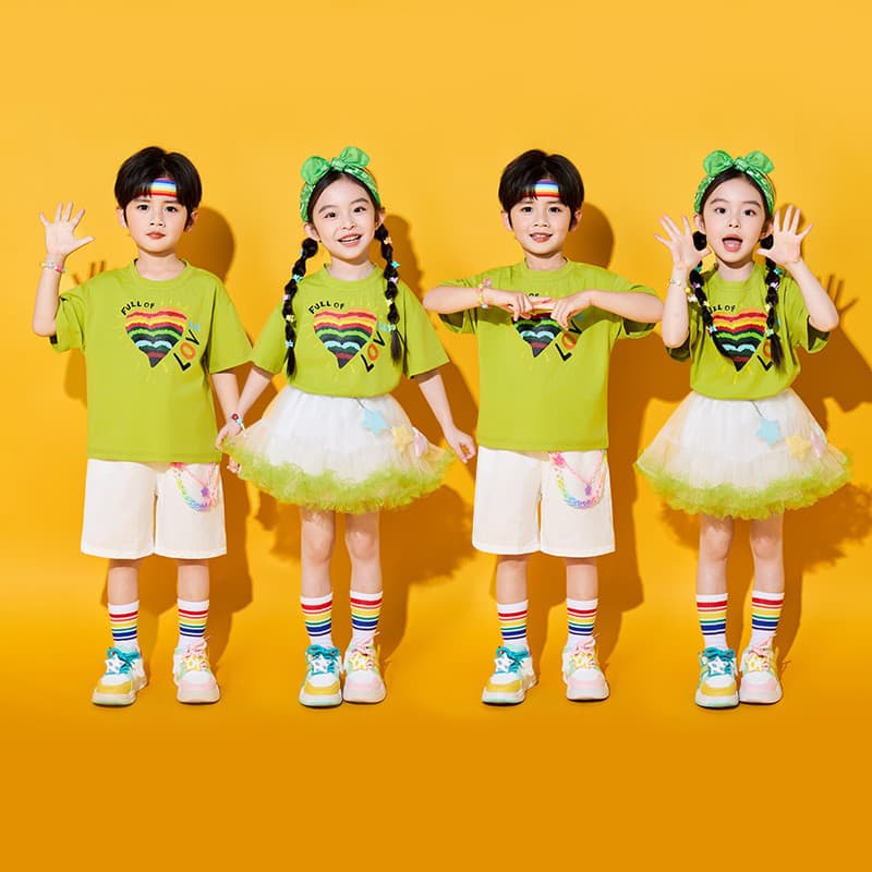 Crianças desempenho traje t terno estudantes da escola primária jogos Cheerleading classe uniforme coro desempenho verde