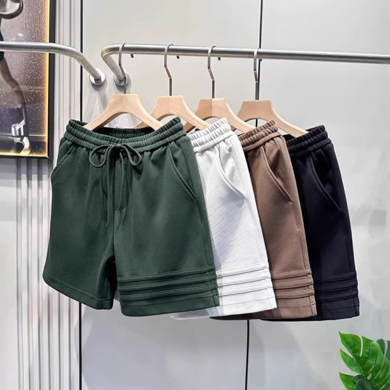 Shorts esportivos casuais masculinos de alta resistência com design clássico de três listras para o verão, calças de com
