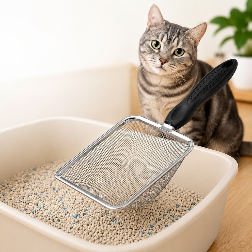 Pá Peneira Higiênica Para Caixa De Areia Pet Gato Cachorro Lagarto Em Aço Inox Coletora De Resíduos