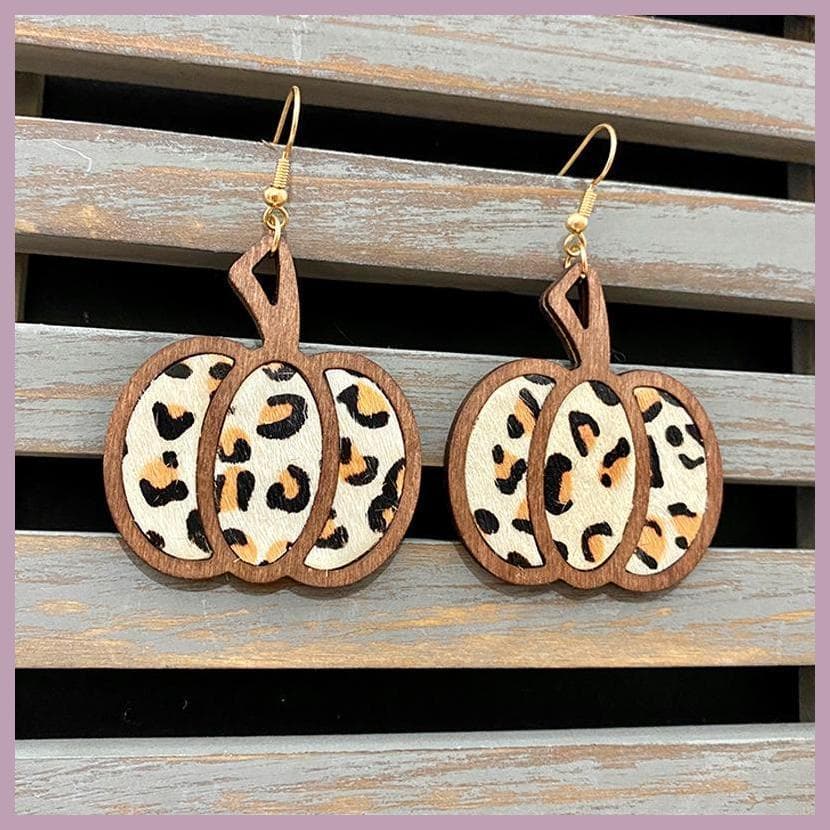 Brincos De Couro Em Forma De Abóbora Europeu E Americano Moda Criativa Personalidade Incrustada Oca Estampa De Leopardo