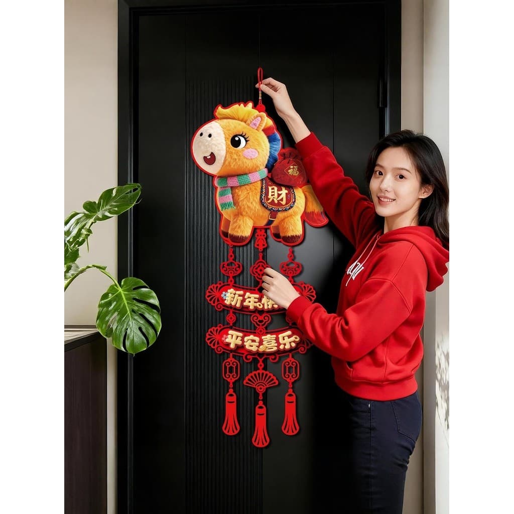 Decorações de Ano Novo Atmosfera Decoração Ano Novo Chinês Festival da Primavera Ano do Cavalo Pingente de Personagem da