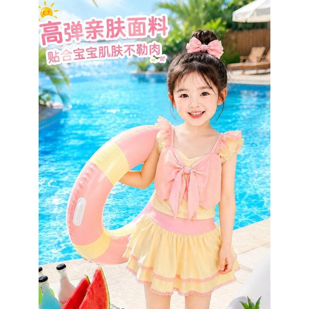 Novo estilo meninas maiô dividido maiô crianças verão estilo ocidental meninas verão arco de secagem rápida Swimsu202608