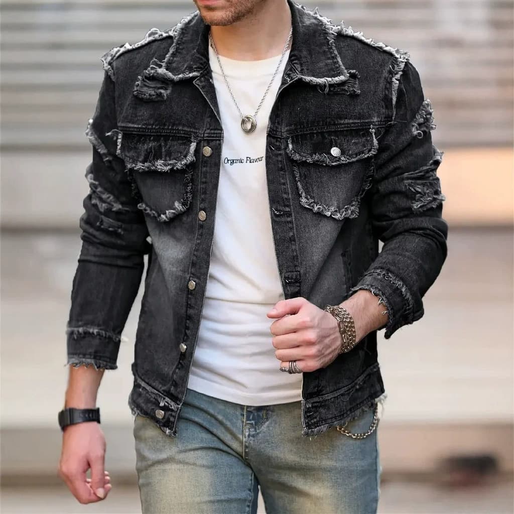 Jaqueta jeans masculina Casual com bolso solto