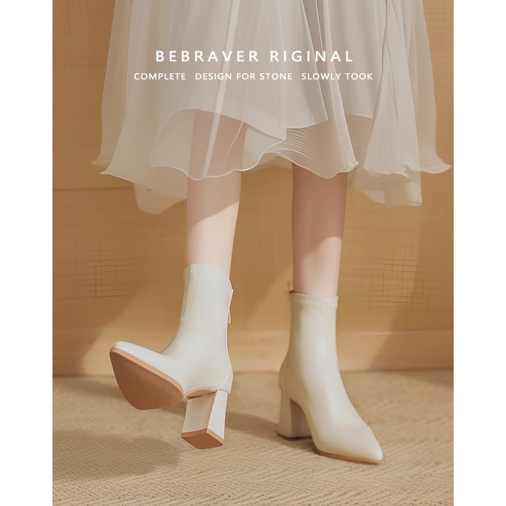 Versão de pele de carneiro ~ salto alto bico fino botas finas femininas outono inverno botas brancas francesas botas cur