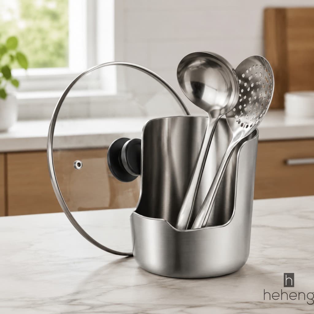 Tampa Vertical De Aço Inoxidável 304 E Rack De Concha Suporte De Utensílio De Cozinha De Uma Peça Com Base De Drenagem