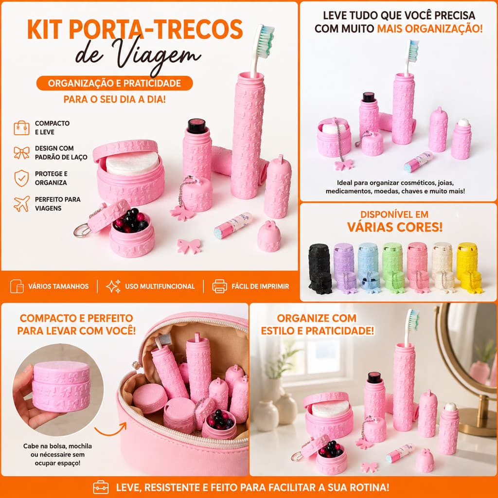 Kit Organizador de Viagem Porta-Trecos com Laços para Cosméticos Joias Higiene e Acessórios.