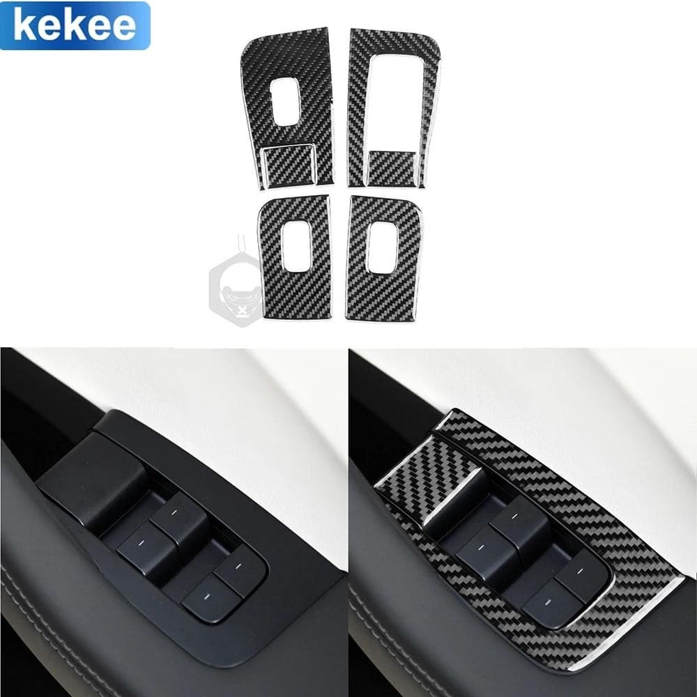 Para Tesla Modelo 3 Acessórios Adesivos De Capa Interior 2023 + Painel De Interruptor De Elevação De Janela 6 Peças De F