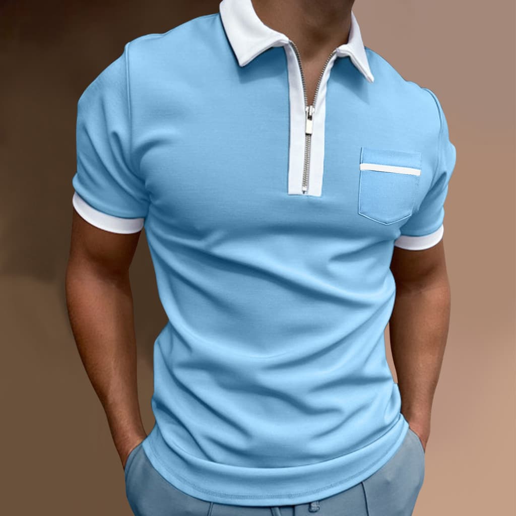 Nova lapela masculina moda magro-ajuste bolso camiseta POLO masculina
