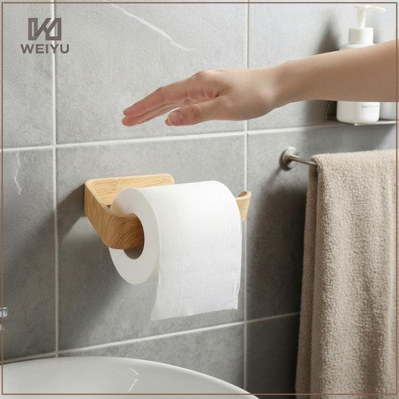 WEIYU Auto-Adesivo Em Forma De U Suporte De Rolo De Papel Higiênico Sem Broca Grão De Madeira Montagem Na Parede Present