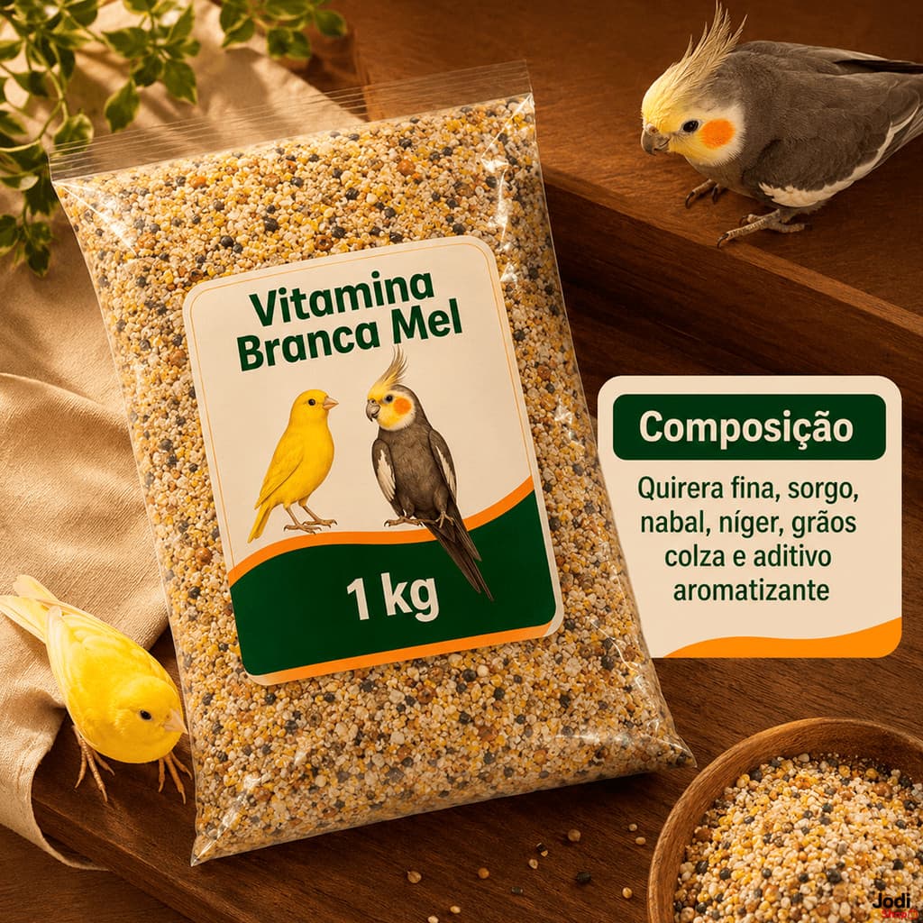 Vitamina Branca para Aves 1kg 5kg Mix Premium de Grãos para Canário Calopsita Periquito Coleirinha e Pintassilgo