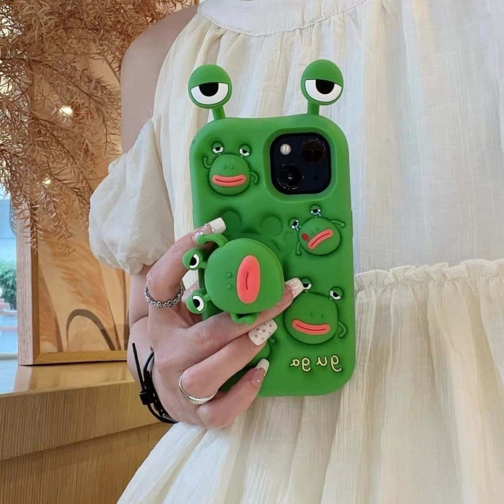 Bonito adequado para 16 caso de telefone 15 sapo verde 14pro descompressão suporte rotativo olho tridimensional 17pro