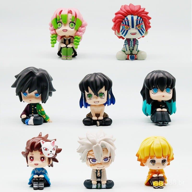 2025 Figuras sentadas de anime Demon Slayer em versão Q de 10cm: Tanjiro, Zenitsu, Inosuke, Agatsuma, Sanmi, Tomioka, Ne