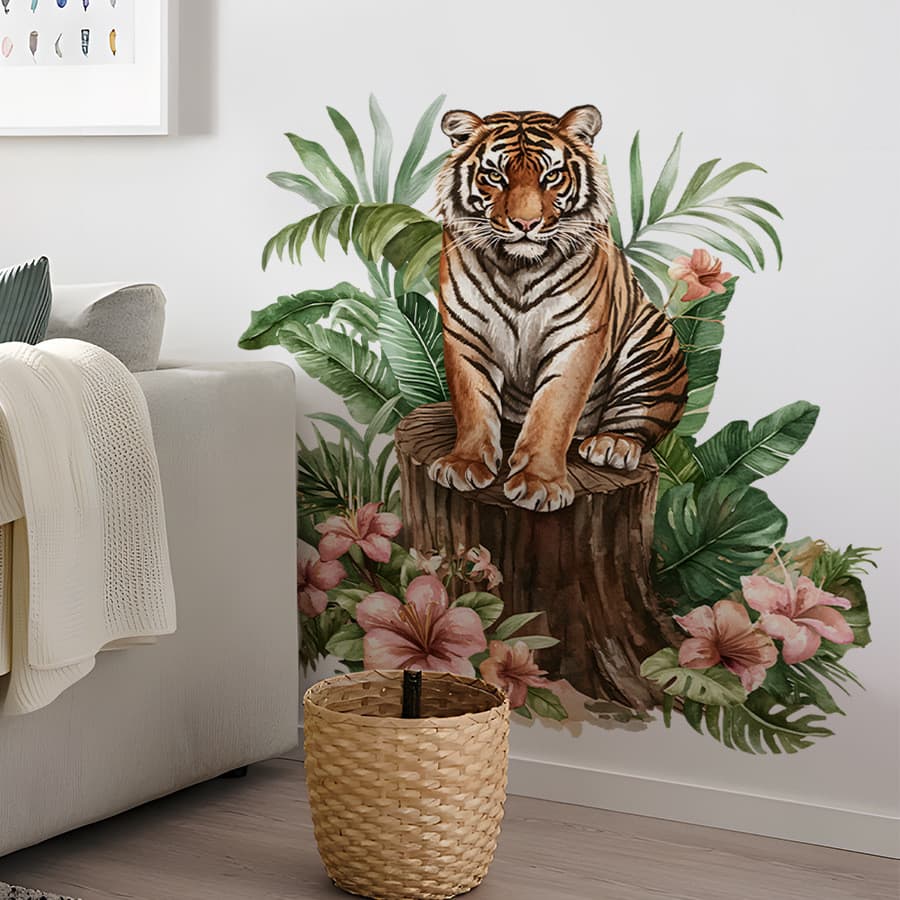 Adesivos de parede plantas pintadas selva tigre quarto sala de estar decoração de embelezamento de casa autoadesivo
