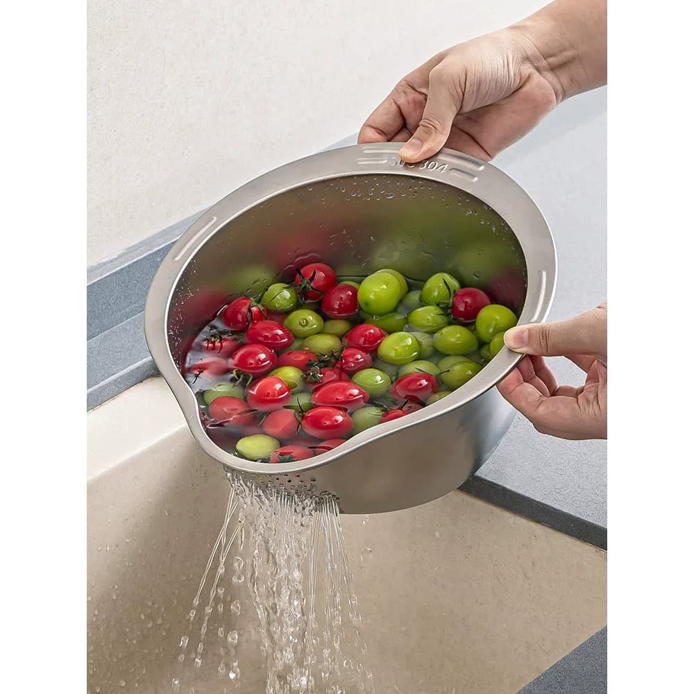 Cesta de drenagem de aço inoxidável espessada estilo alemão [comutação de drenagem de lavagem, drenagem rápida, não mãos