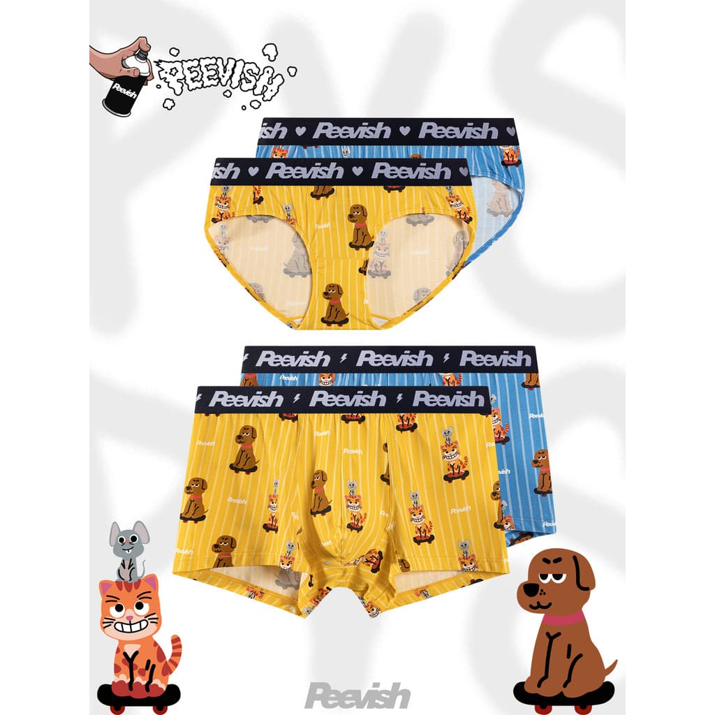 PEEVISH PEEVISH Cartoon Cute Couple Boxer Briefs Meninos Cuecas Meninas Cuecas Presentes
