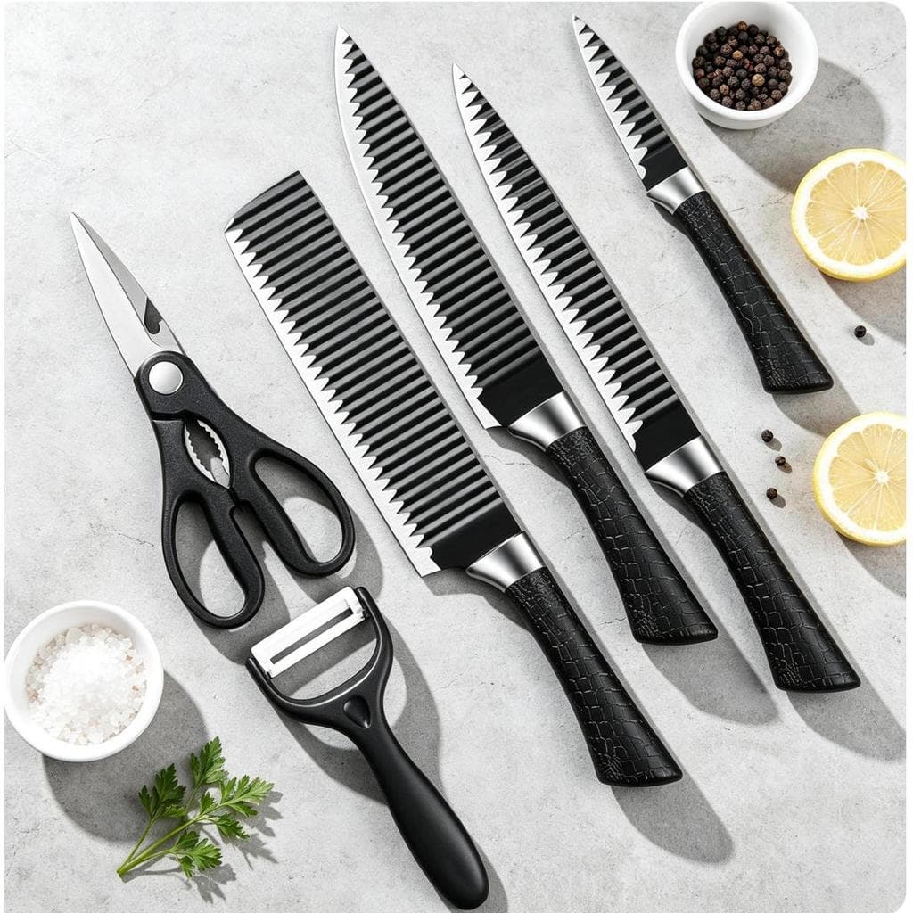 Kit 6 Peças Facas Churrasco Profissional Antiaderente Aço Inoxidável para Cozinha