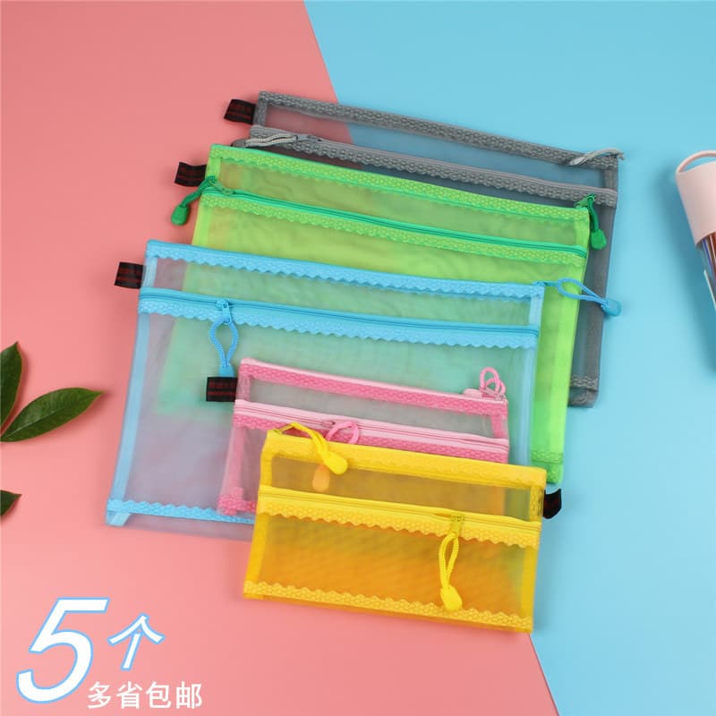 Bolsa de arquivo de Nylon transparente A4 Bolsa de informações de material de escritório com zíper duplo de camada dupla