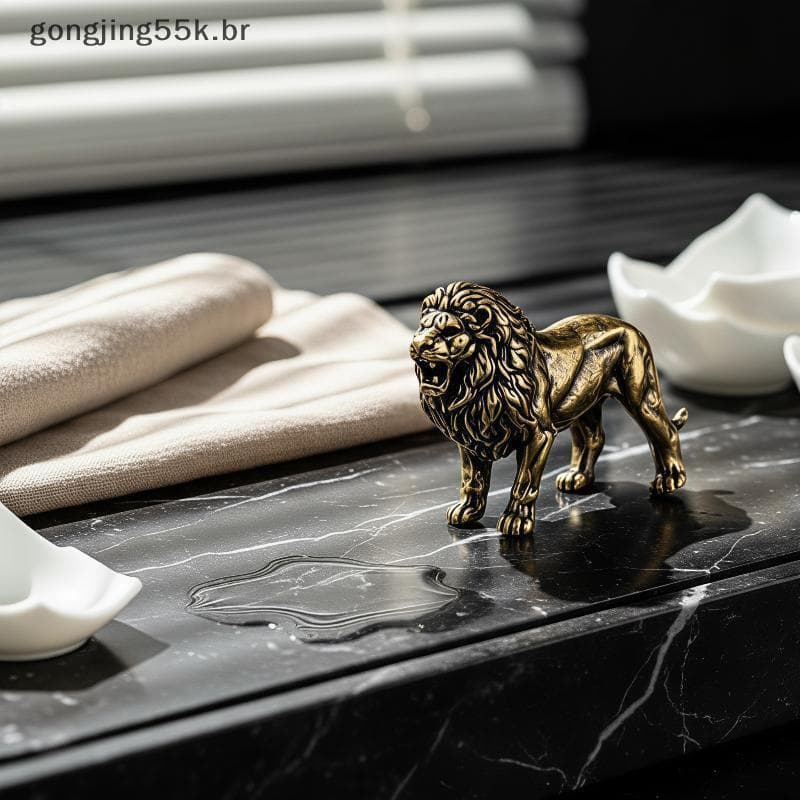 gon Estatueta Decorativa De Leão De Latão , Acabamento Vintage Antigo , Esculturas Manuais Requintadas Para Estante , De