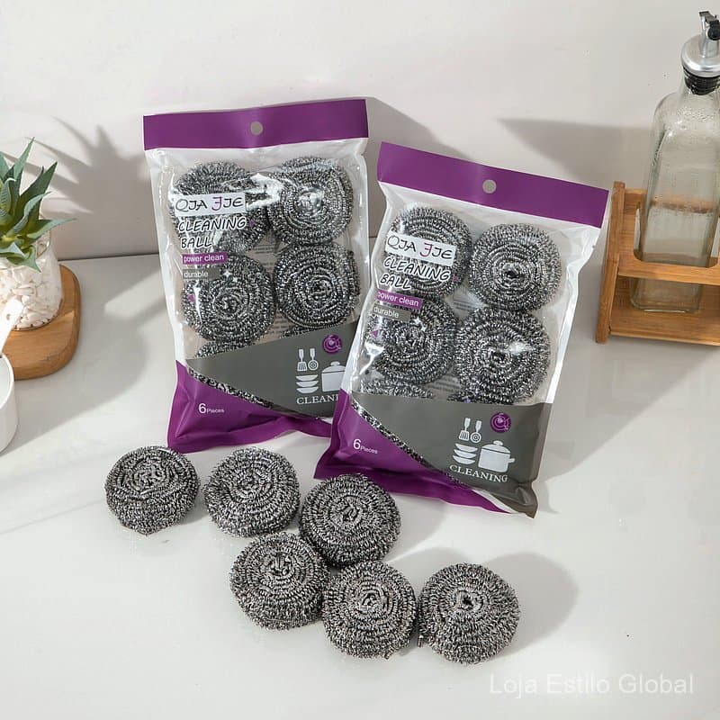 Bolas de limpeza para panelas de aço inoxidável, conjunto de 6 peças, utensílios para lavar louça, artigos domésticos de
