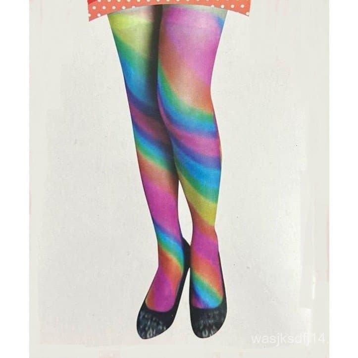 Meia 7/8 Fina Listrada Tie Dye Listras Multicoloridas para Fantasia Cosplay e Bloquinho de Carnaval