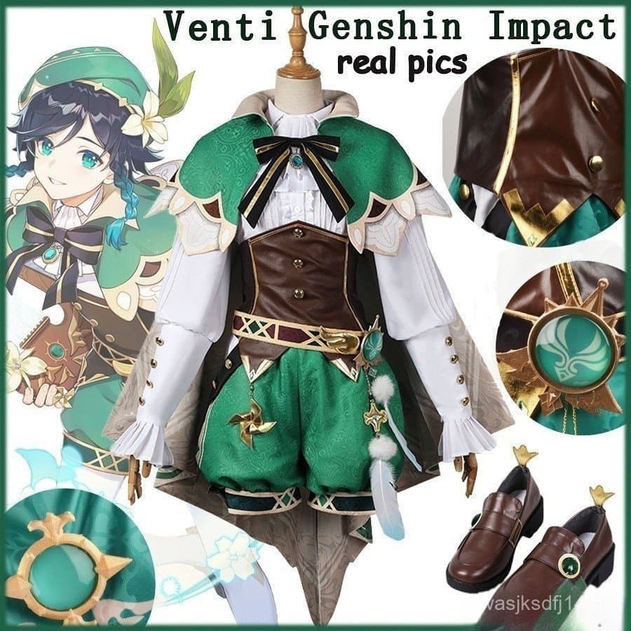 Novo Jogo Quente Genshin Impact Cosplay Sapatos De Fantasia Venti Peruca Mondstadt De Deus Do Vento Uniforme Adorável XS
