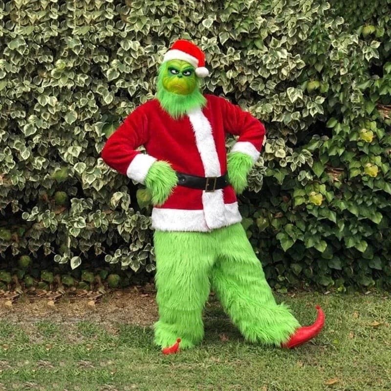 Conjunto de Fantasia de Papai Noel para Festa de Natal, Baile de Formatura, Cosplay de Monstro Verde Peludo para Adultos