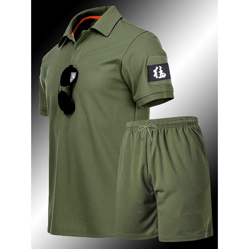 Ao ar livre de secagem rápida tático de manga curta genuíno exército verde físico treinamento de Fitness terno masculino