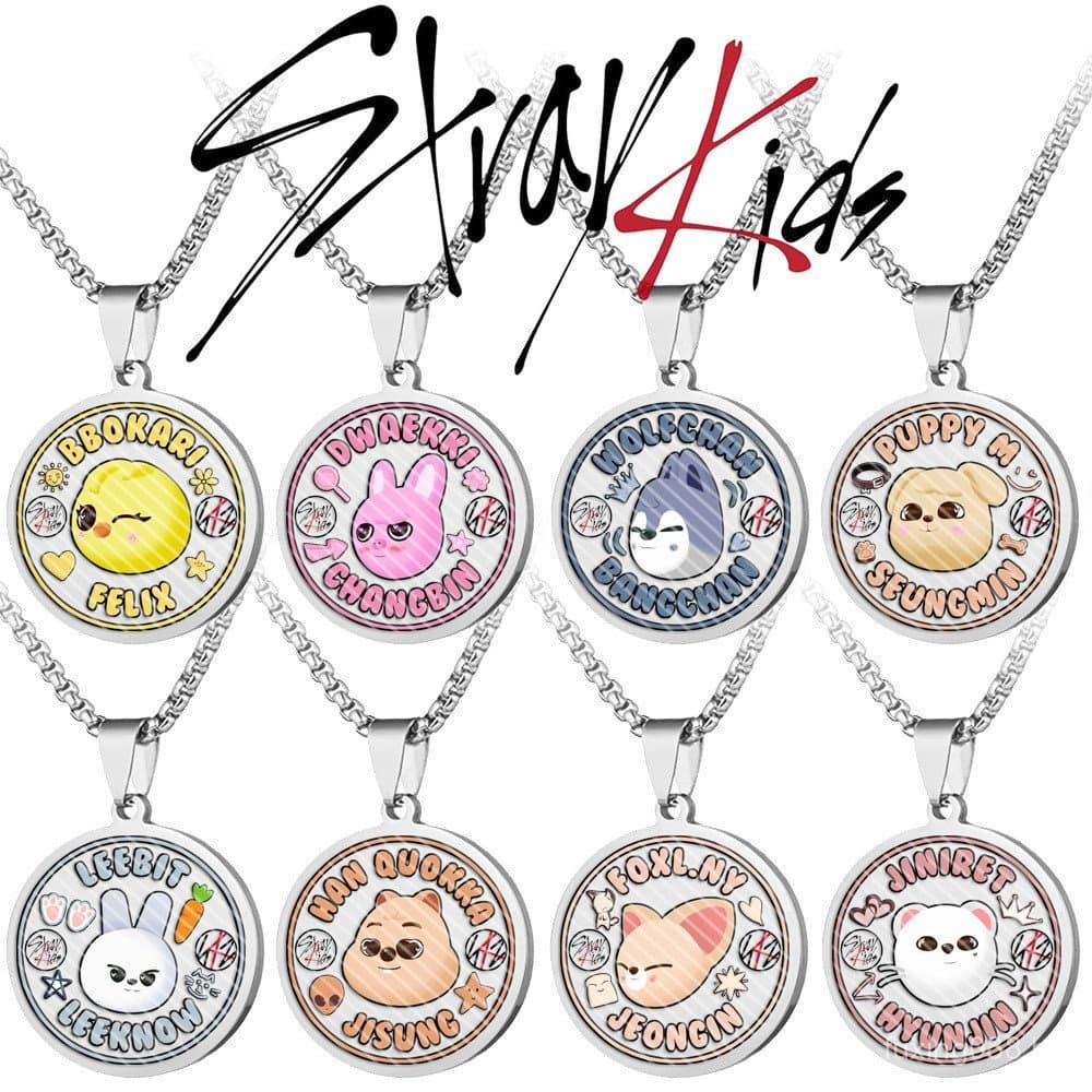 Colar Com Pingente Circular Estampado Em Cor De Aço Inoxidável Kpop Idol Stray Kids