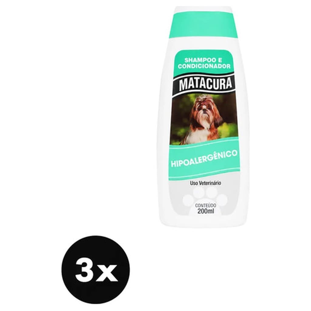 Kit 3x Shampoo Condicionador Hipoalergênico Matacura para Cães é Gatos Pele Sensível Limpeza Suave Pelagem