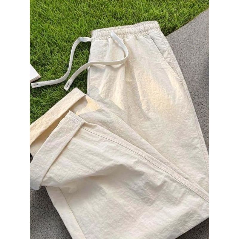 Calças de damasco masculinas verão fino gelo seda calças casuais em linha reta calças soltas cor sólida calças masculina