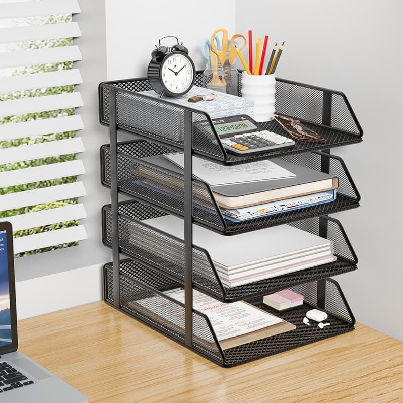 Rack de armazenamento de arquivos de mesa multicamadas Mesa de grande capacidade Material de escritório Rack de armazena