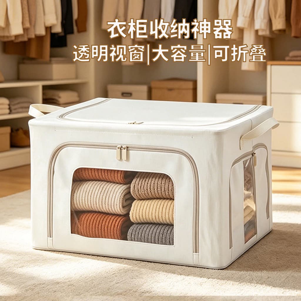 Caixa de armazenamento de roupas dobrável grande colcha de roupas domésticas caixa Baina tecido janela Visual caixa de a
