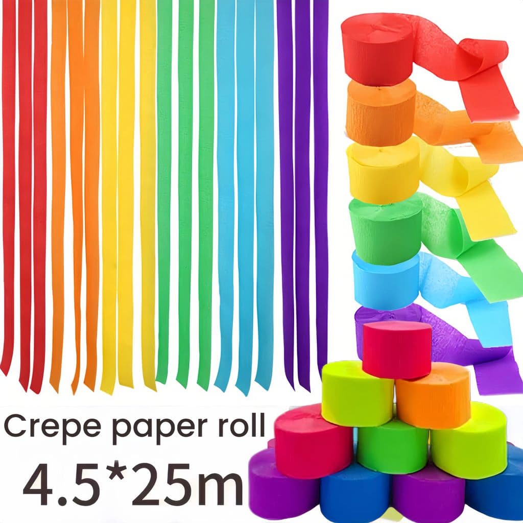 6 Rolos De Serpentinas De Papel Crepom , 25 Metros De Comprimento E 4.5 Cm De Largura , Disponíveis Em Várias Cores ; Pe