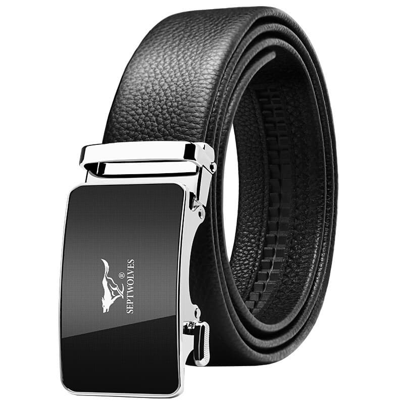 Qipi Wolf Cinto Masculino Fivela Automática Primeira Camada Cinto Masculino Preto 7A719424000-08