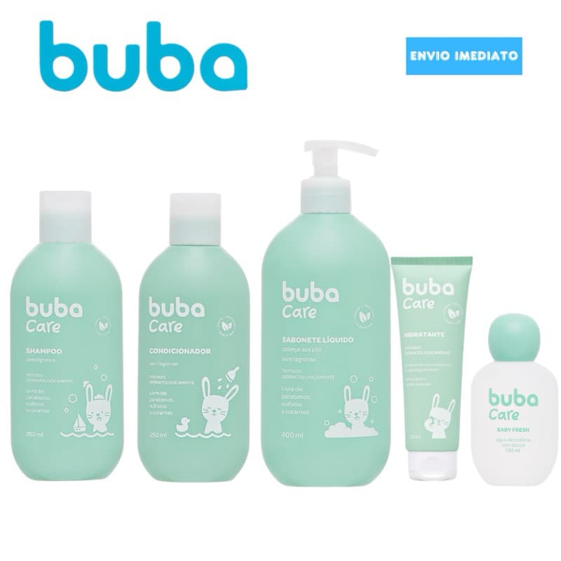 Kit Banho e Higiene: Shampoo, Condicionador,Sabonete Líquido, Colônia e Hidratante para Bebês 5 Itens Buba Care