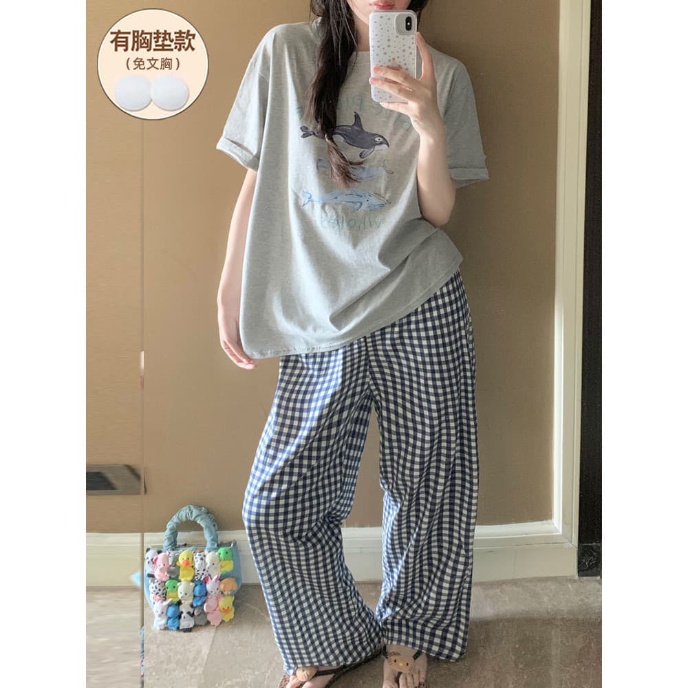 2026 novo estilo pijamas de algodão puro feminino com almofada no peito verão calças de manga curta bonito dos desenhos