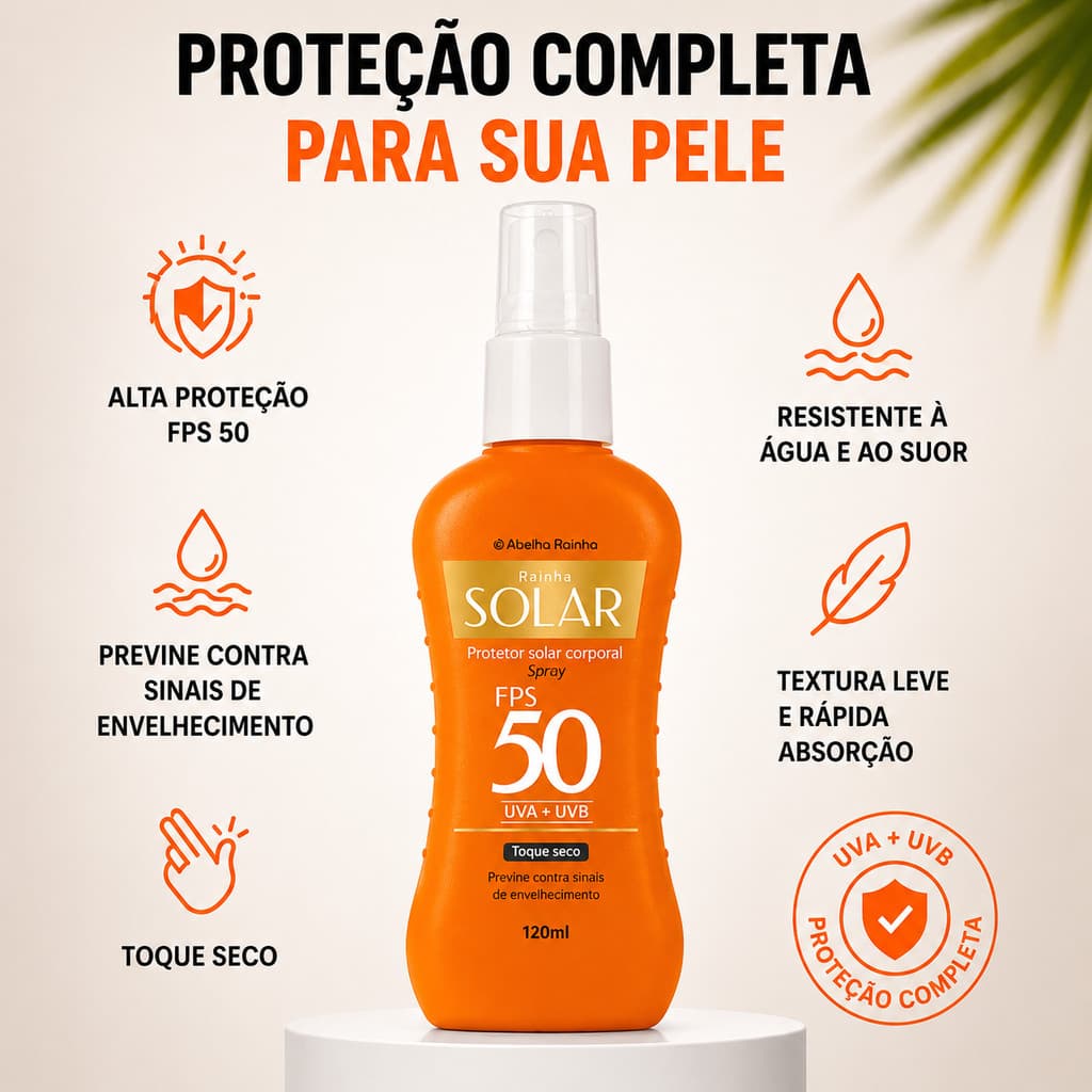 Protetor Solar Corporal Rainha Solar FPS 50 UVA UVB Textura Leve E Não Oleosa 120ml