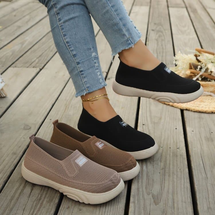 Tênis de caminhada femininos com superfície de malha tecida voadora, sapatos casuais respiráveis de tecido voador, sapat