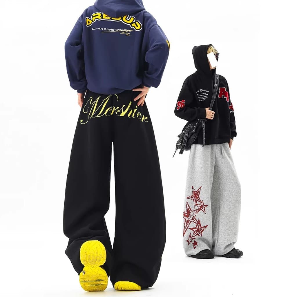 Calças esportivas masculinas Calças de rua alta Calças soltas masculinas Calças casuais masculinas com estampa de estrel
