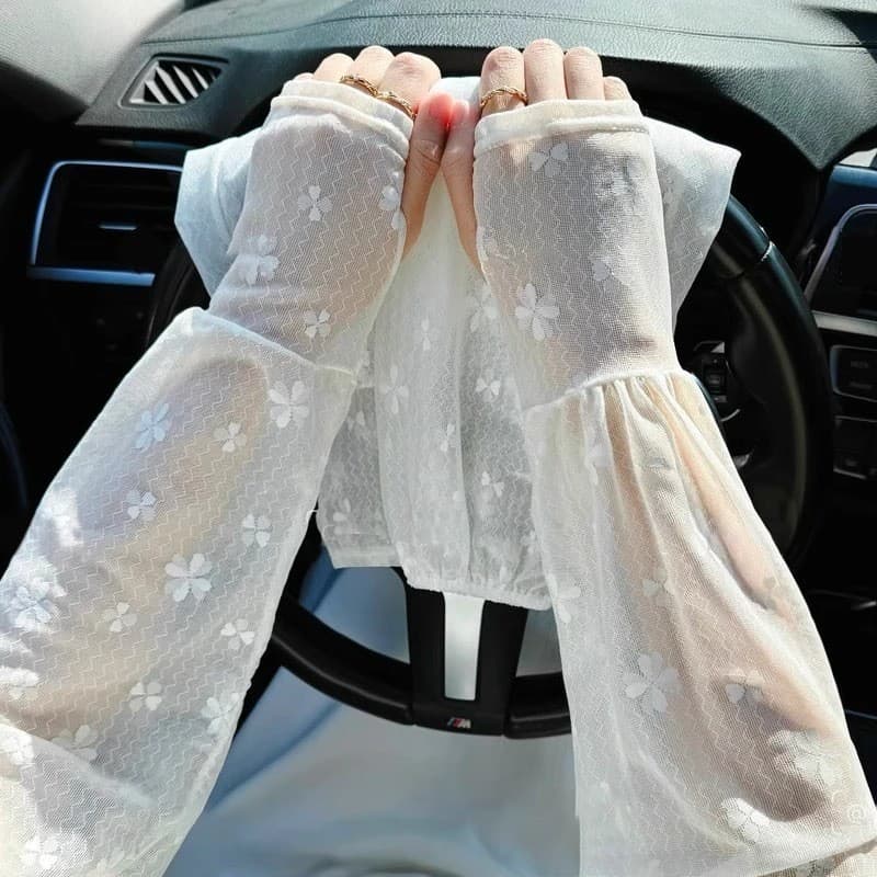 Verão novo estilo mangas de gelo feminino protetor solar mangas ciclismo condução ao ar livre moda solta braço proteção