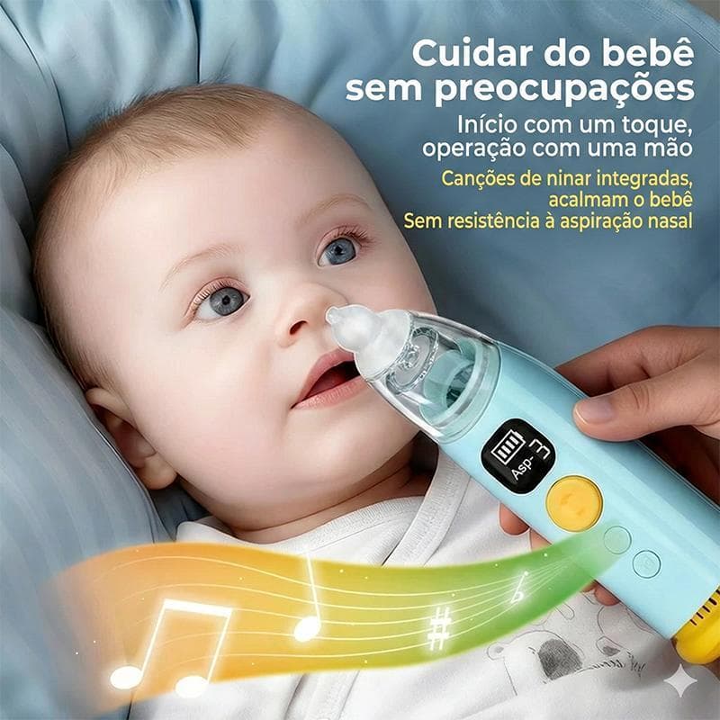 Aspirador Nasal Bebê 9 Níveis Sucção Música Recarregável Silicone Seguro