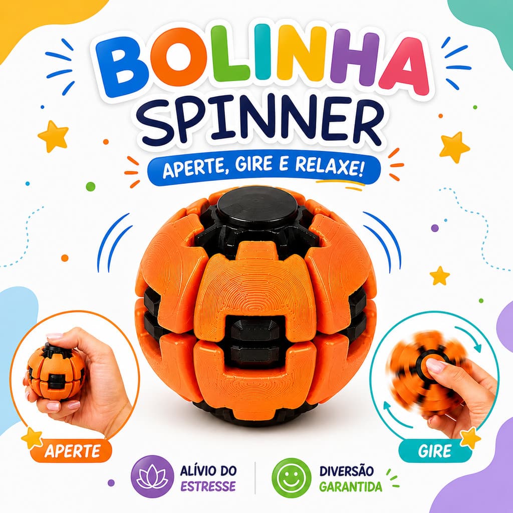 Bolinha Spinner Giratória Antiestresse Fidget Toy Pentaspin Sensorial Transformável Infantil