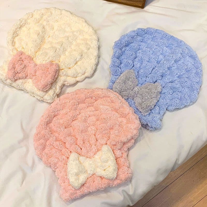 Novo estilo nuvem grade touca de secagem de cabelo Super absorvente de secagem rápida bonito arco engrossado pulôver tou