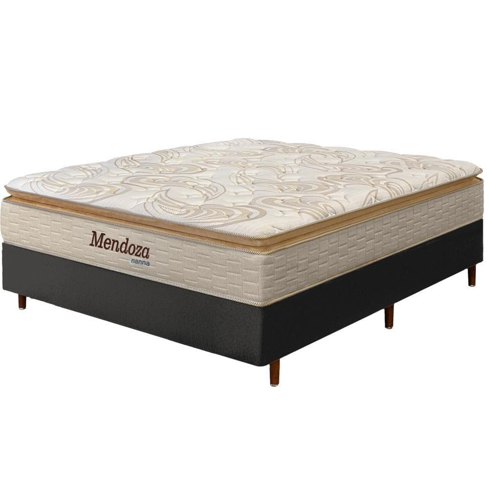 Cama Box Preta + Colchão Casal Mendoza Molas Ensacadas Pillow Top 138x188x71cm - Extra Macio