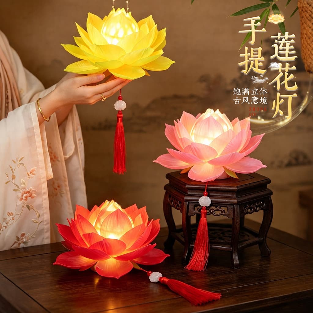 Antigo lótus foto Punch-in crianças portátil lanterna de lótus artesanal produto acabado Mid-Autumn Festival decoração p