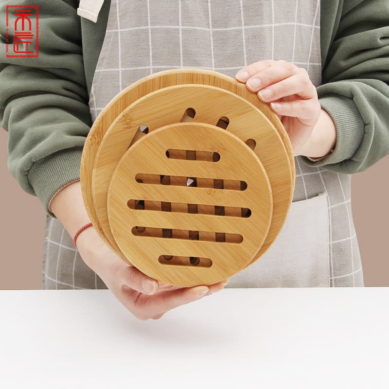 Hejiang Novo produto almofada de isolamento térmico engrossado quadrado bambu anti-escaldante almofada antiderrapante po