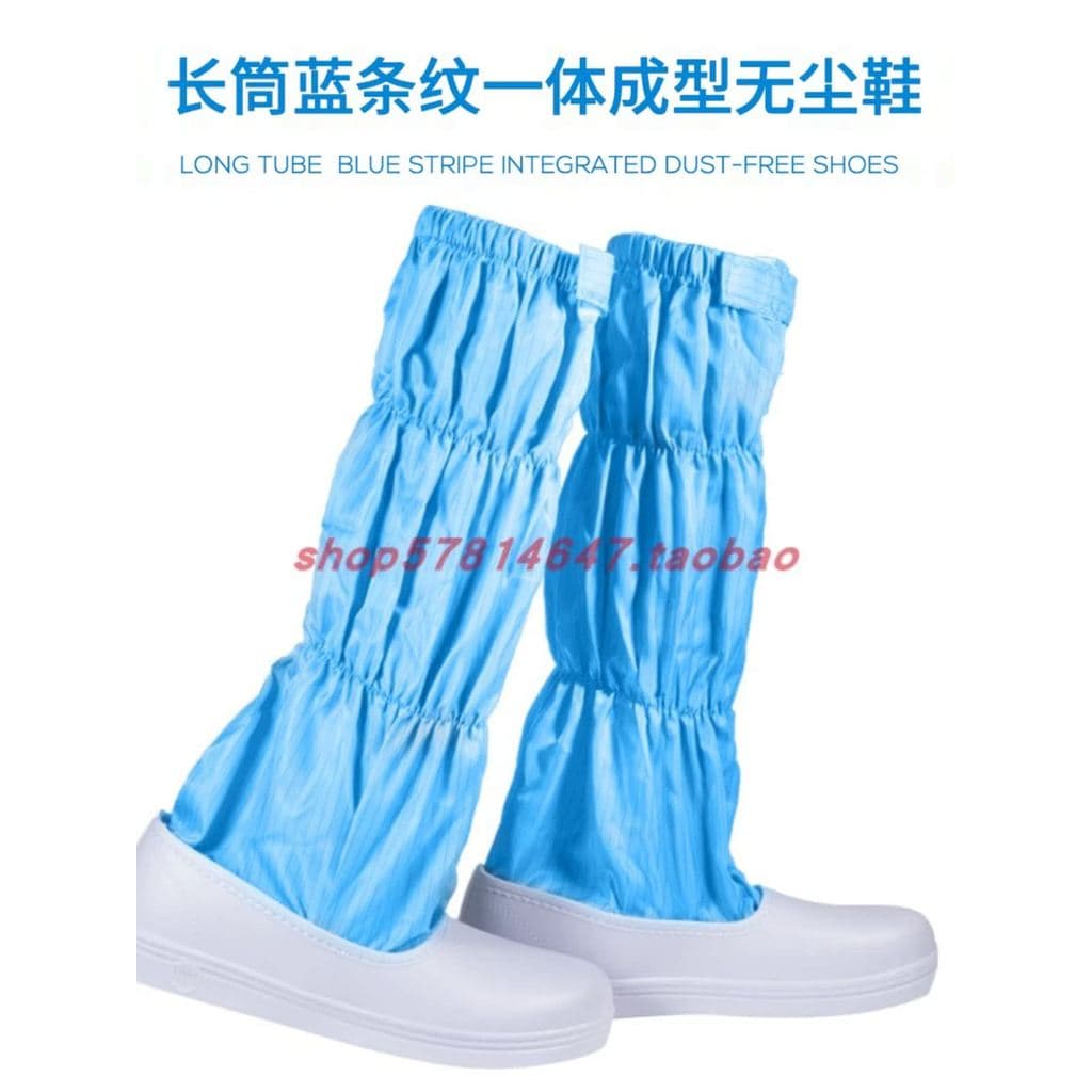 Tubo longo listras azuis moldagem de uma peça sapatos livres de poeira listras azuis brancas fábrica farmacêutica biológ