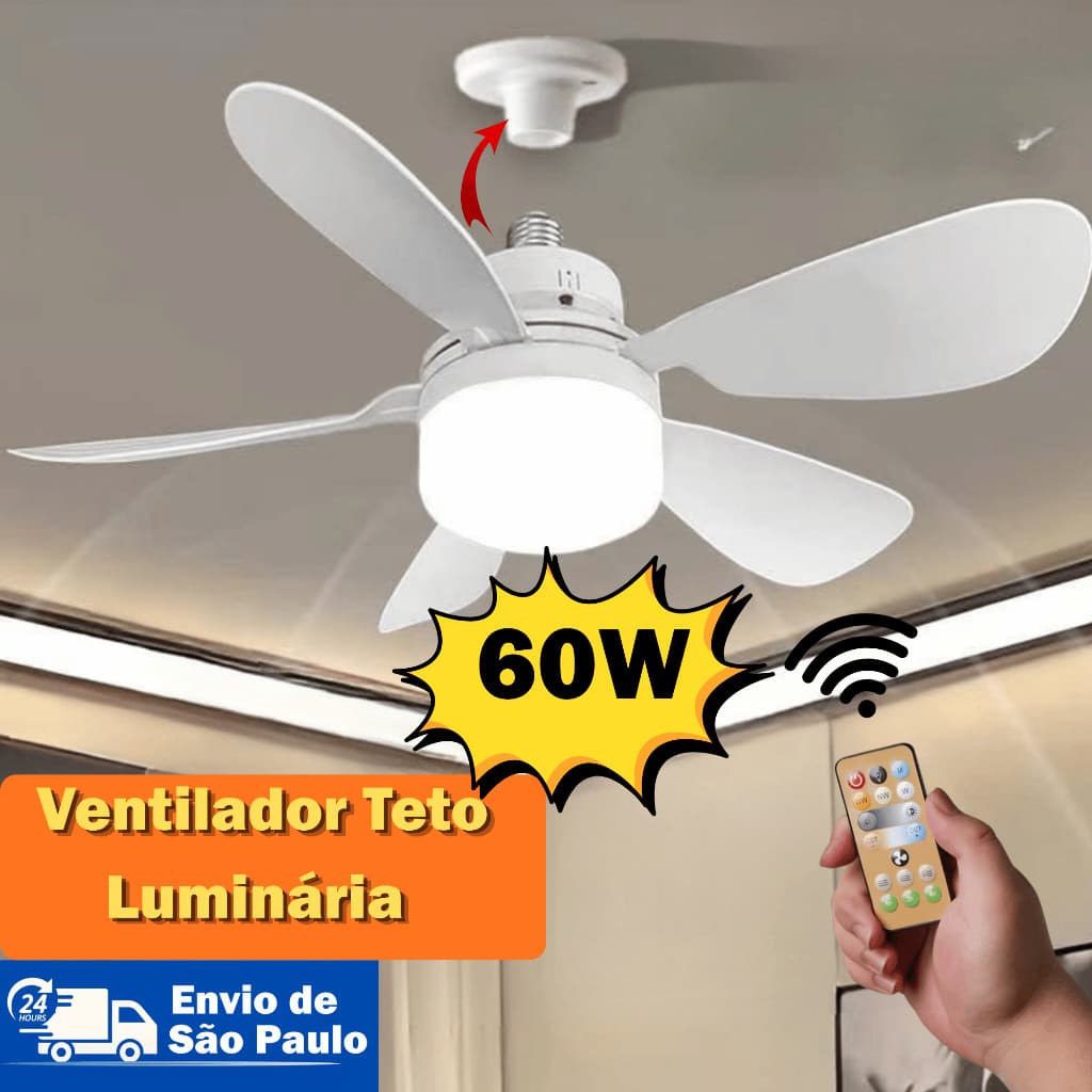 60W Ventilador Teto Luminária Motor Brushless 3 Cores Luz 35dB Super Silencioso Controle Remoto