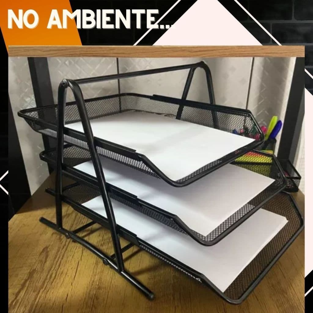 Organizador de Documentos de Mesa Escritório Metal Aramado Resistente 2/3 Andares para Papel A4